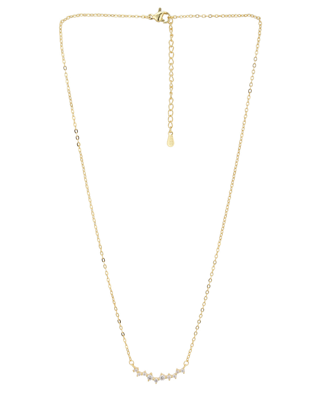 Gold Plated CZ studded Curved Bar Pendant Necklace