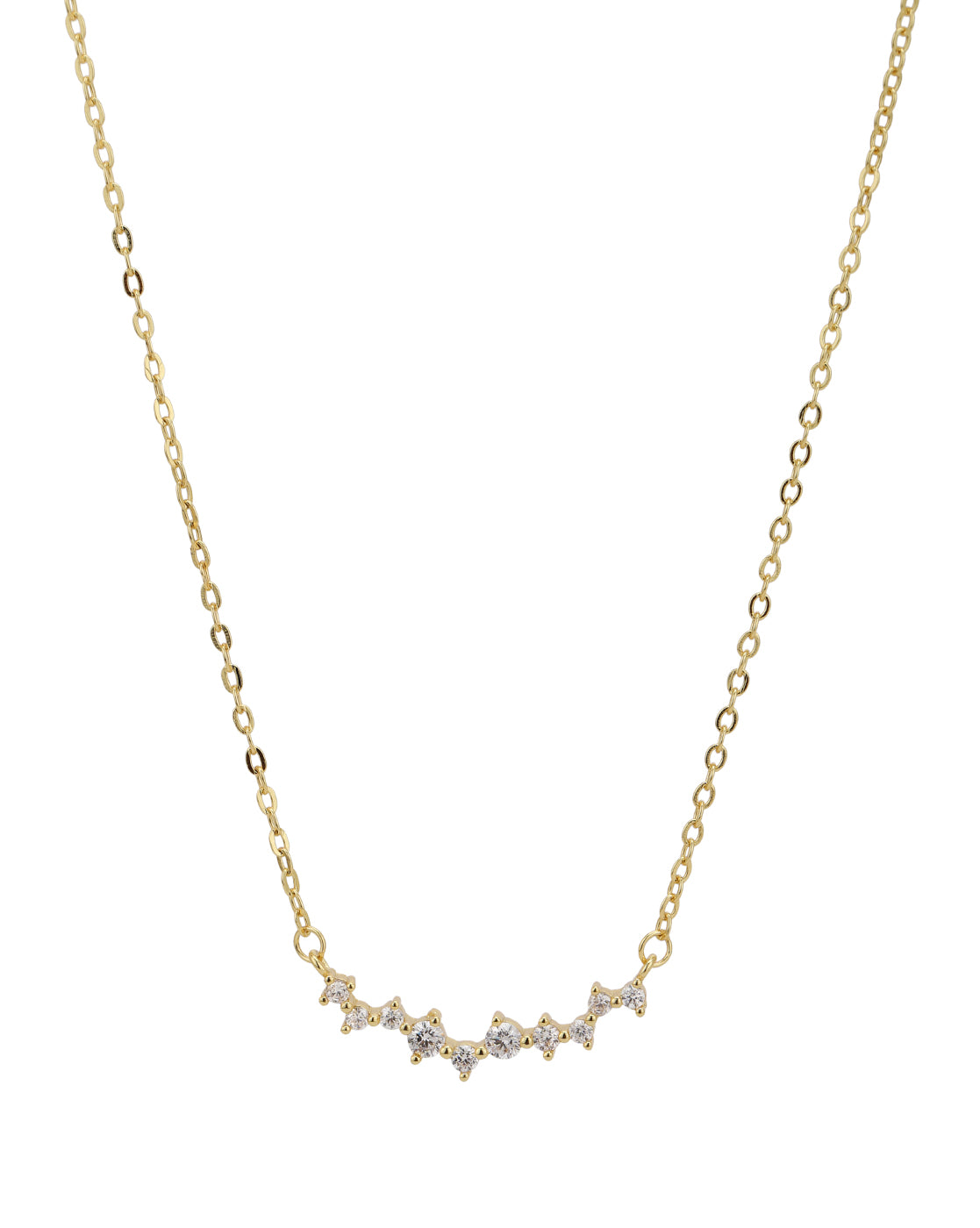 Gold Plated CZ studded Curved Bar Pendant Necklace