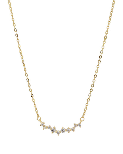Gold Plated CZ studded Curved Bar Pendant Necklace