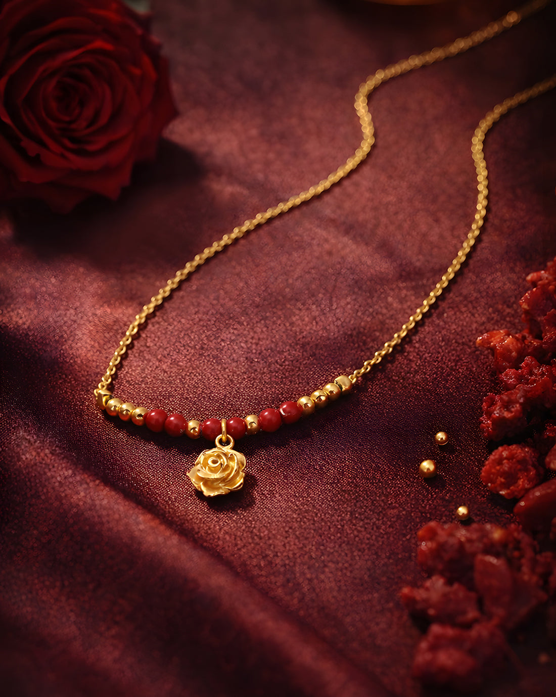 18kt Gold Plated Bead Floral Pendant and Chain Necklace