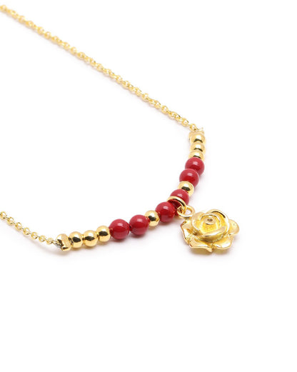 18kt Gold Plated Bead Floral Pendant and Chain Necklace