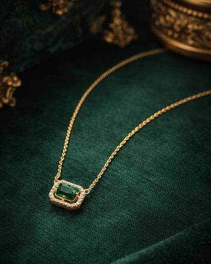 18kt Gold Plated CZ Green Stone Pendant and Chain Necklace