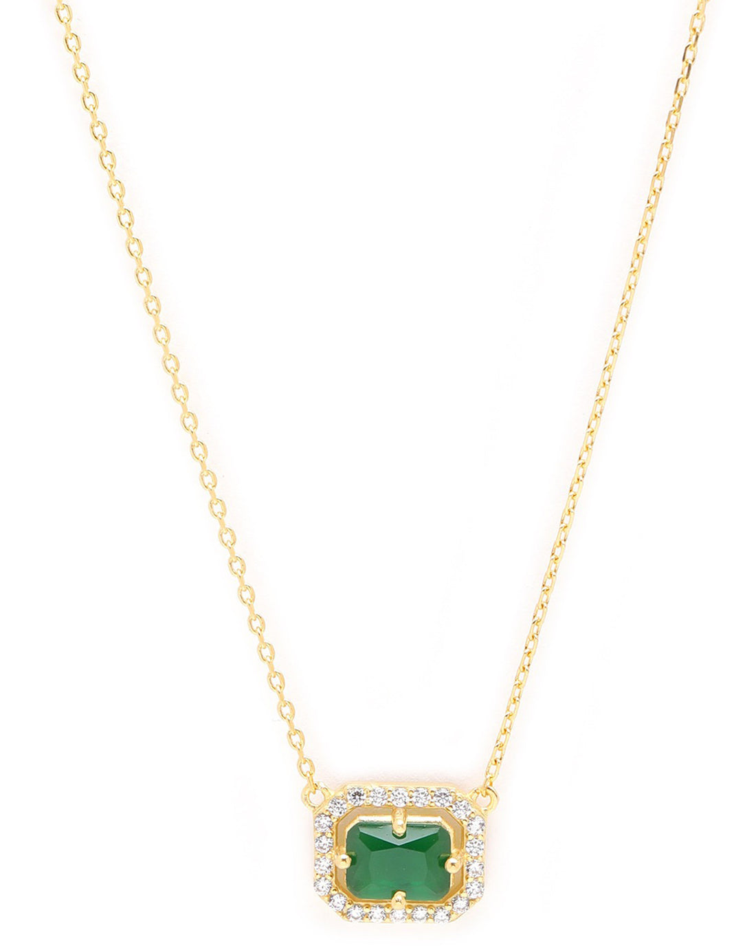 18kt Gold Plated CZ Green Stone Pendant and Chain Necklace