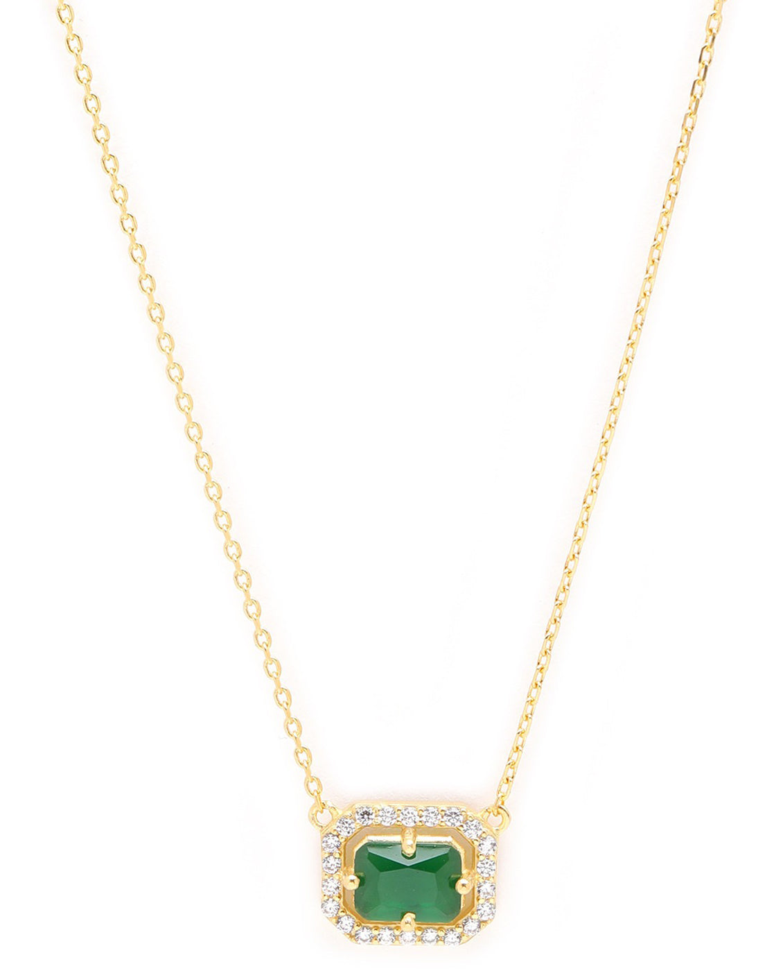 18kt Gold Plated CZ Green Stone Pendant and Chain Necklace