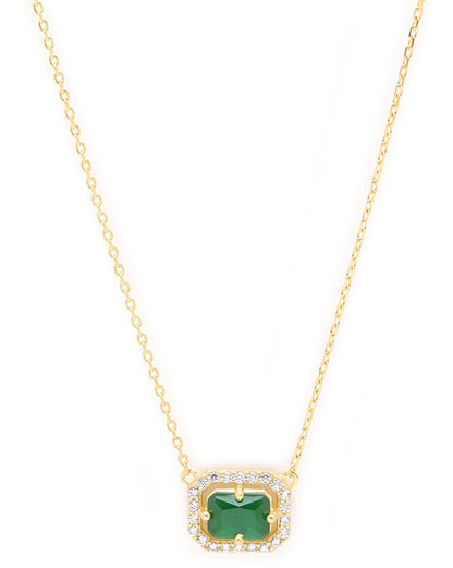 18kt Gold Plated CZ Green Stone Pendant and Chain Necklace