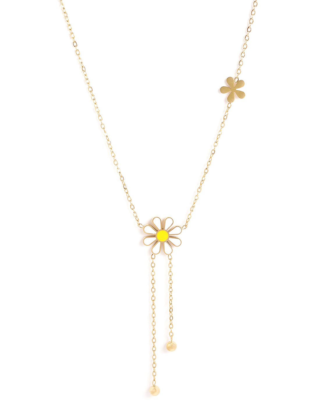 Genz 18kt Gold Plated Floral Enamel Lariat Necklace