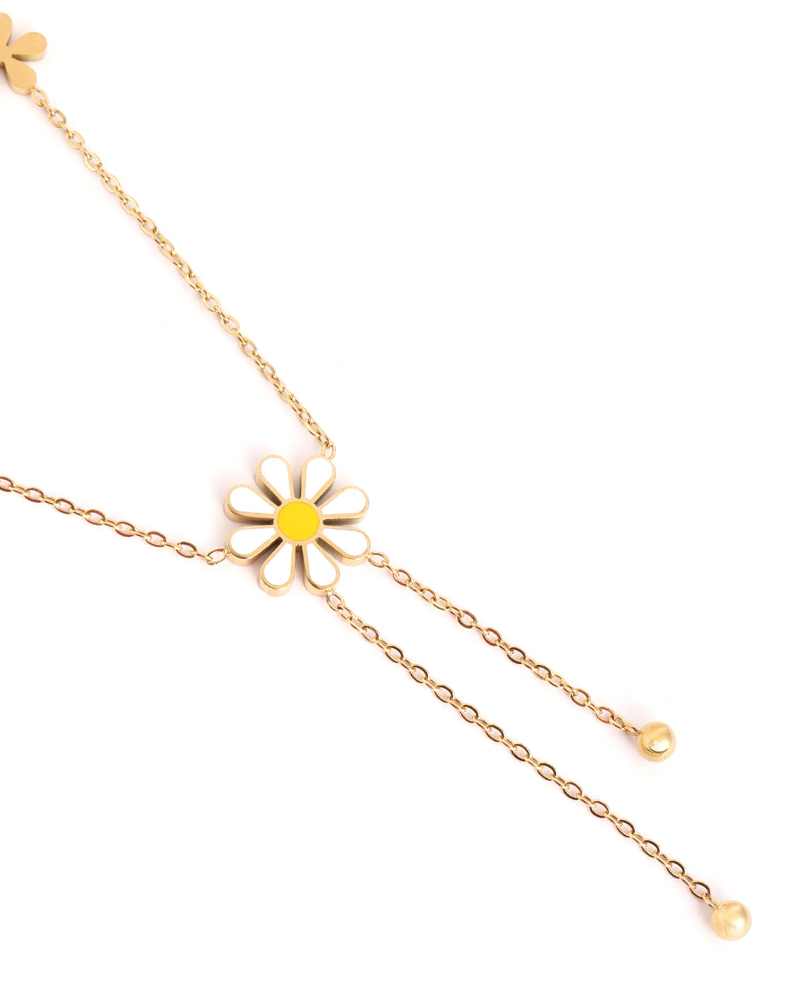 Genz 18kt Gold Plated Floral Enamel Lariat Necklace