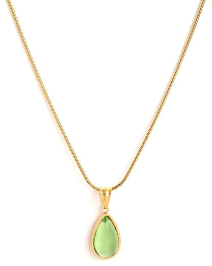 18kt Gold Plated Green Cats Eye Pendant with Chain