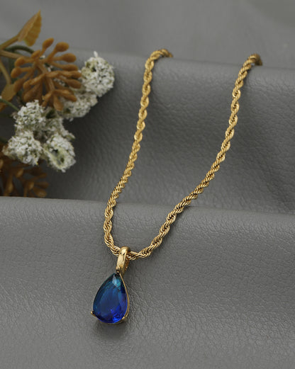 18kt Gold Plated Blue Teardrop Pendant with Chain