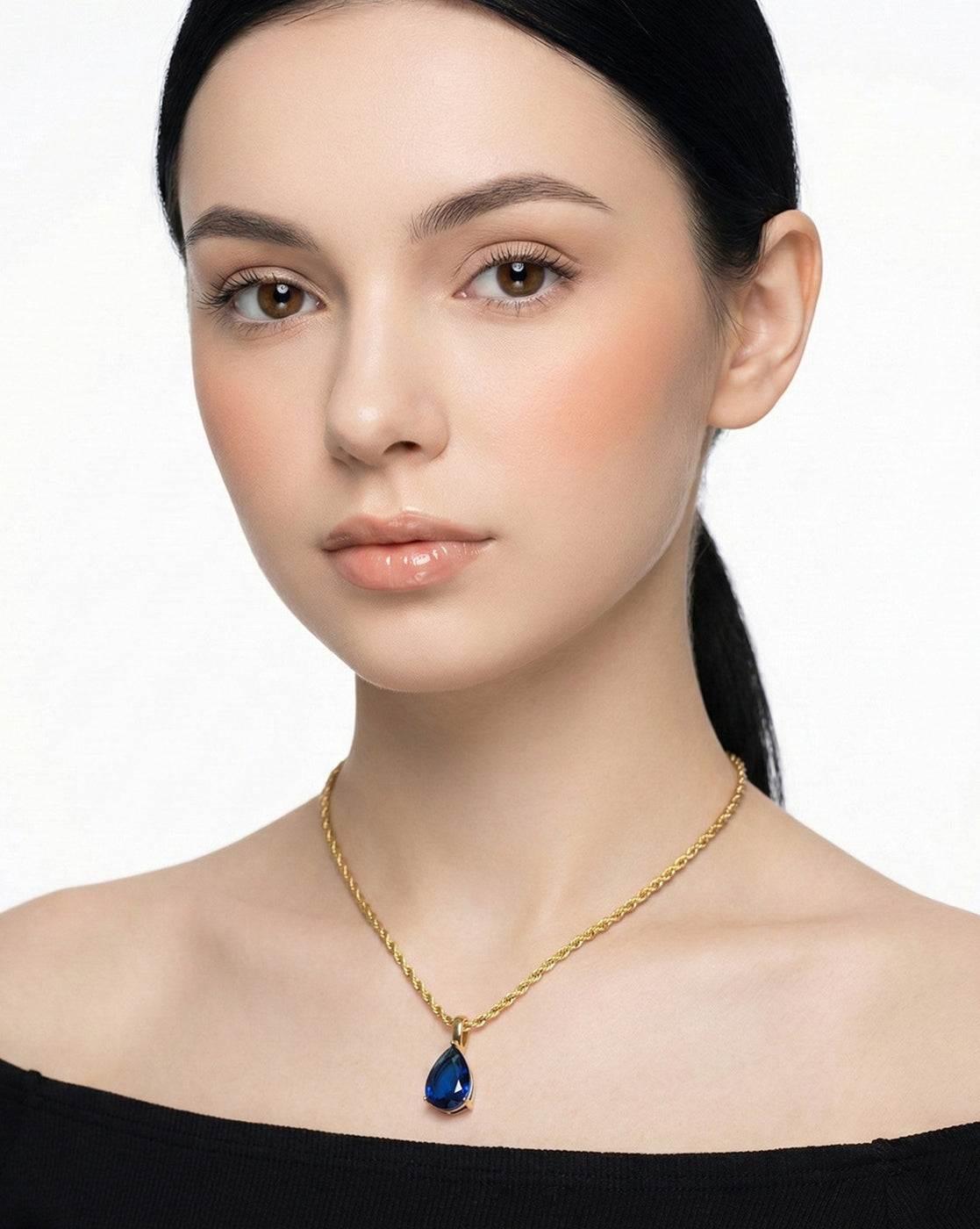 18kt Gold Plated Blue Teardrop Pendant with Chain