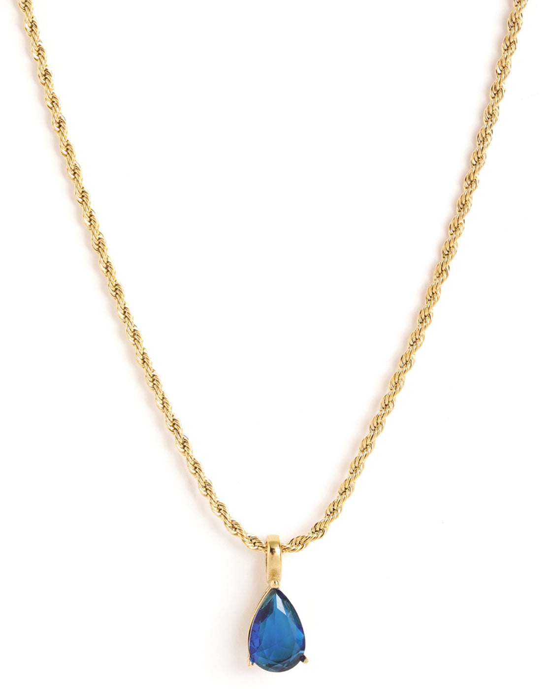 18kt Gold Plated Blue Teardrop Pendant with Chain