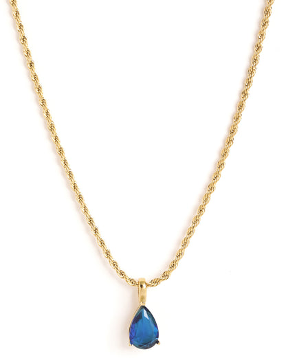 18kt Gold Plated Blue Teardrop Pendant with Chain