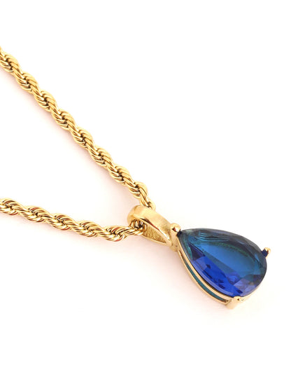 18kt Gold Plated Blue Teardrop Pendant with Chain