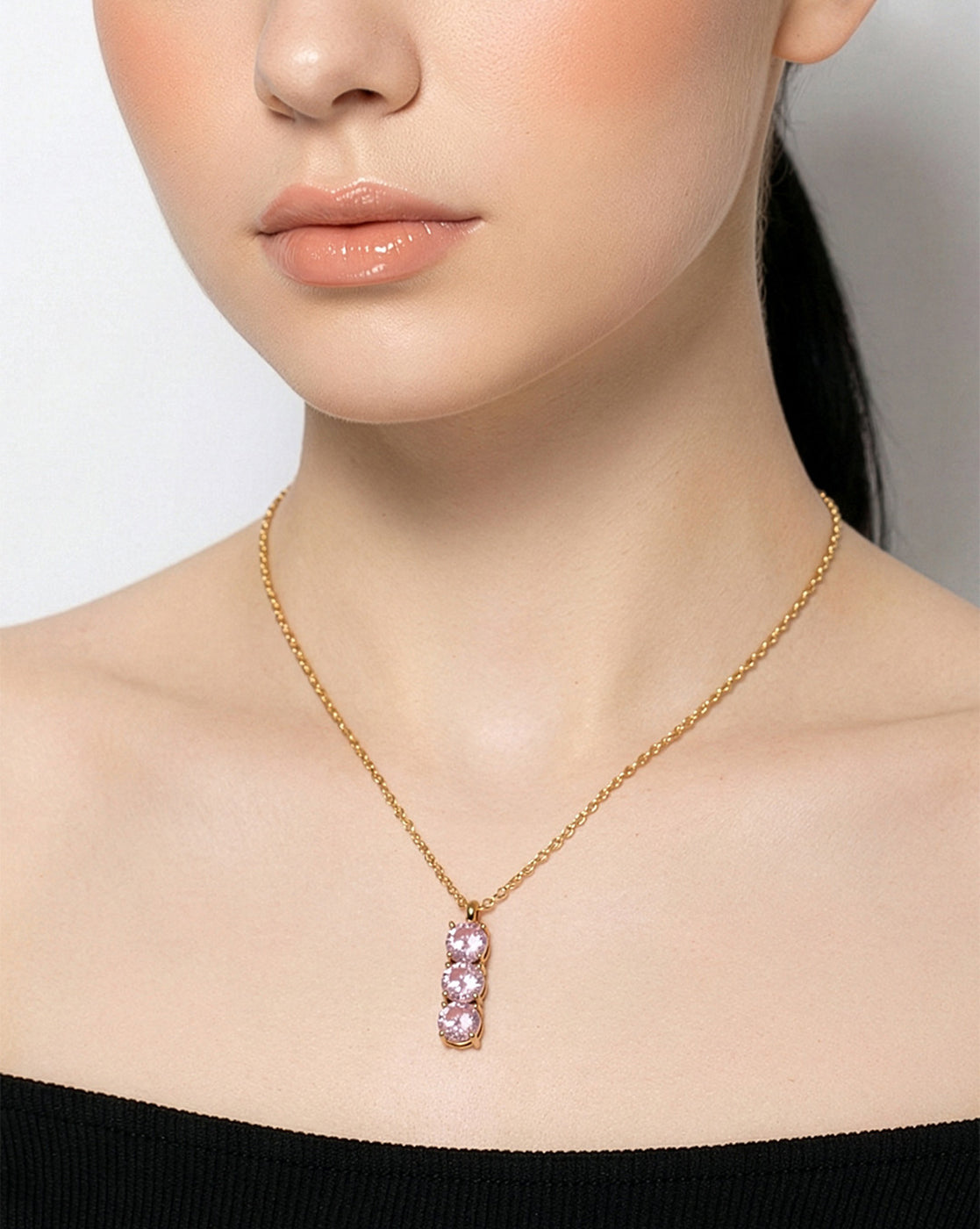 18kt Gold Plated Pink CZ Vertical Bar Pendant with Chain