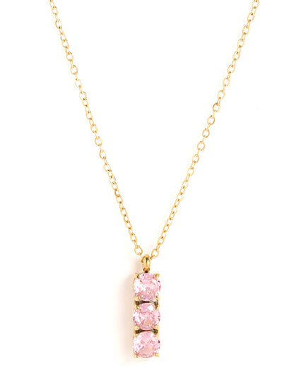 18kt Gold Plated Pink CZ Vertical Bar Pendant with Chain