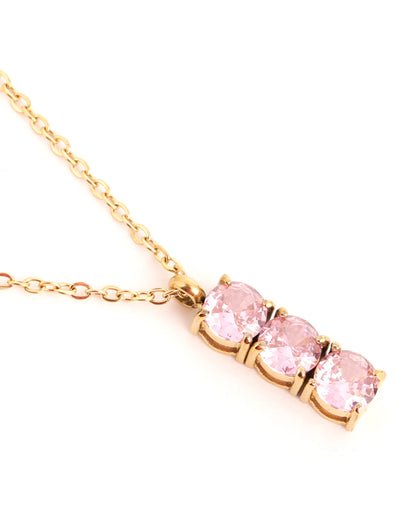 18kt Gold Plated Pink CZ Vertical Bar Pendant with Chain