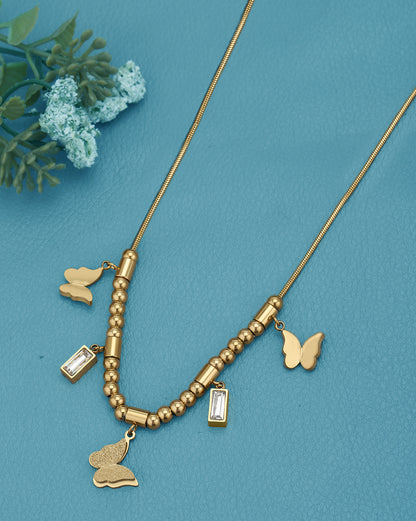 18kt Gold Plated CZ Multiple Butterfly Charm Necklace