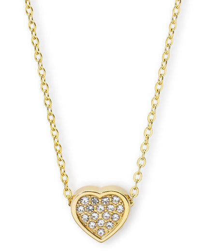 Antique Gold Plated CZ Puff Heart Pendant and Chain