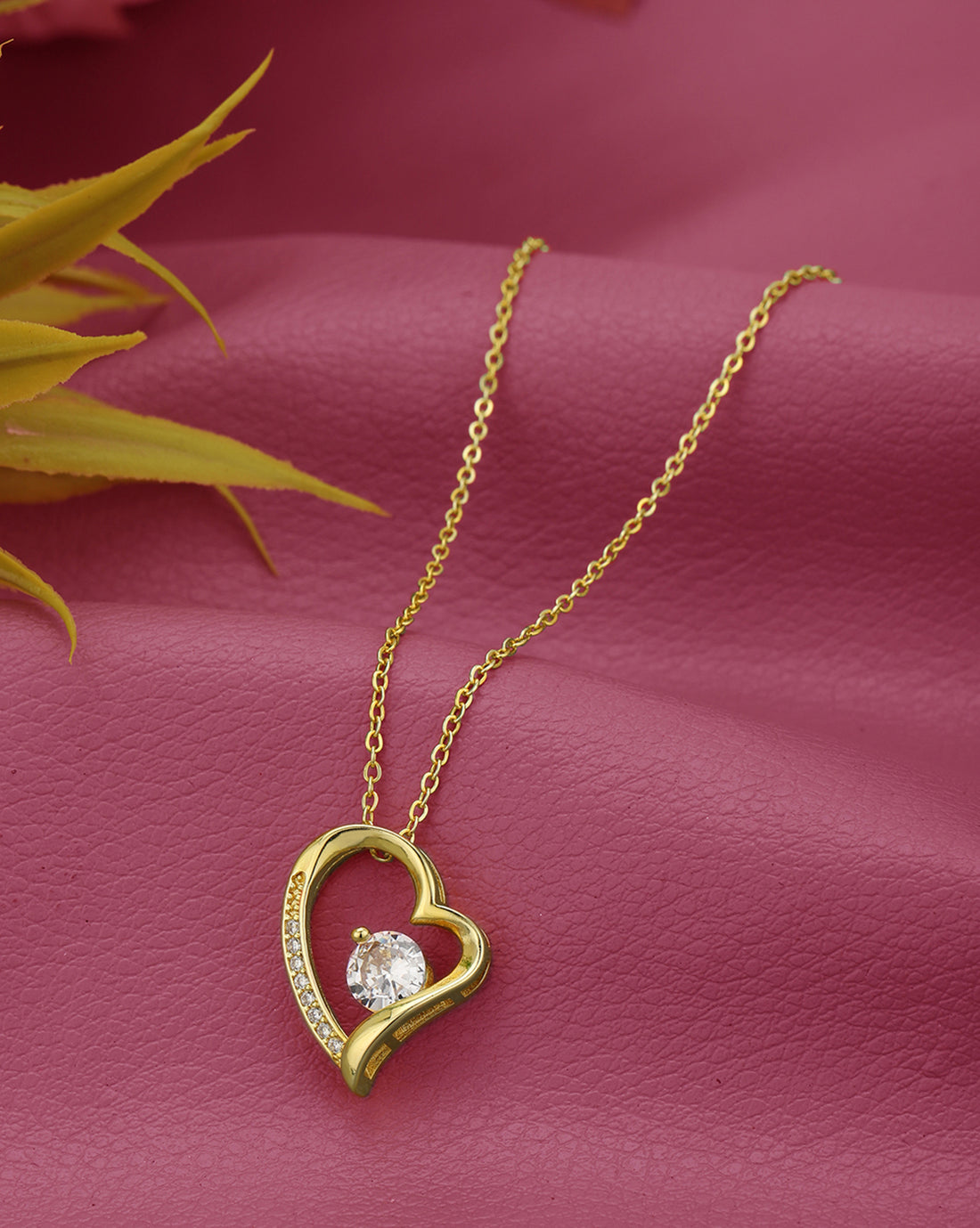 Gold Plated CZ Solitaite Heart Pendant and Chain