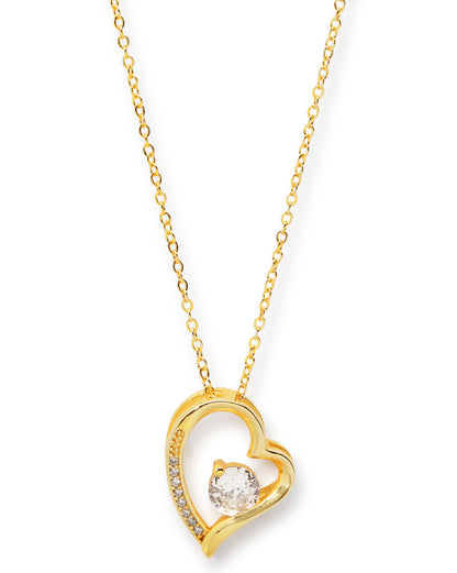 Gold Plated CZ Solitaite Heart Pendant and Chain