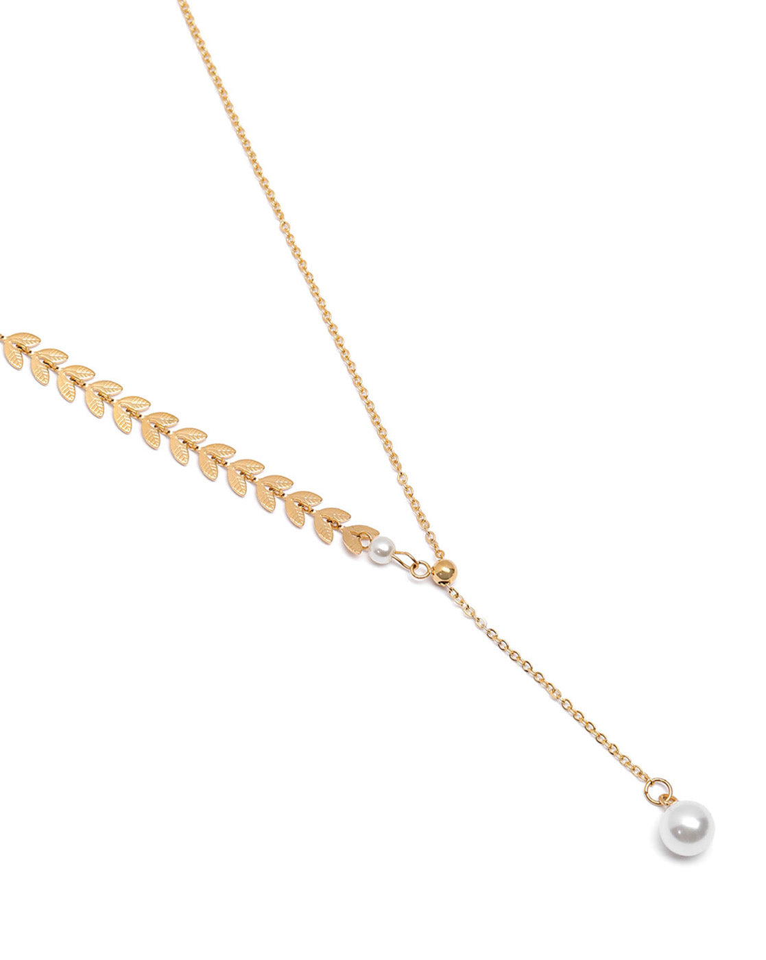 Gold Plated Dangling Pearl Leaf Necklace
