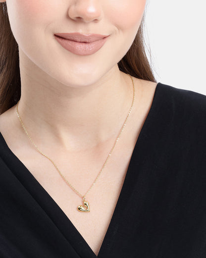 18kt Gold Plated Puff Heart Pendant and Chain