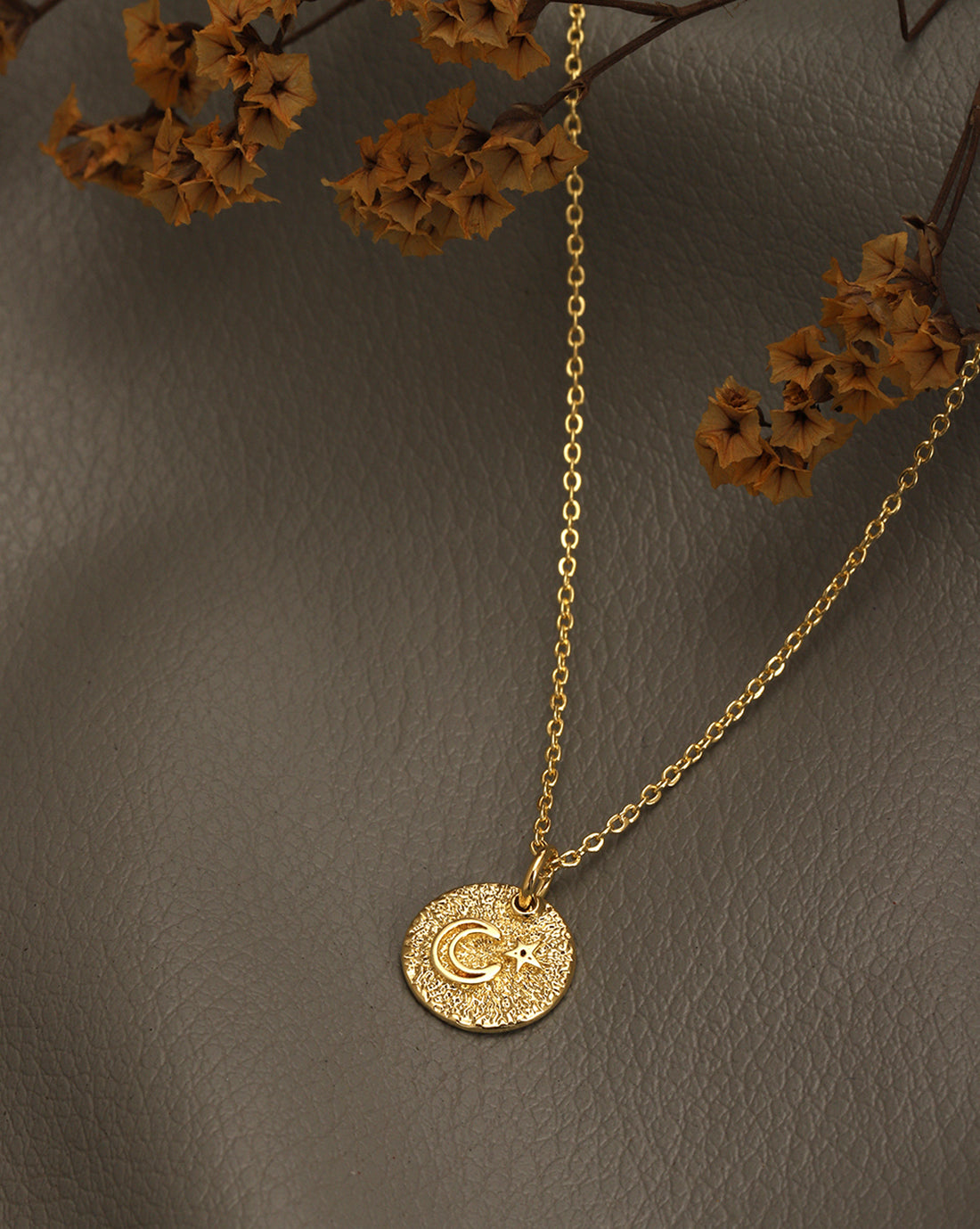 18kt Gold Plated Moon and Star Pendant and Chain