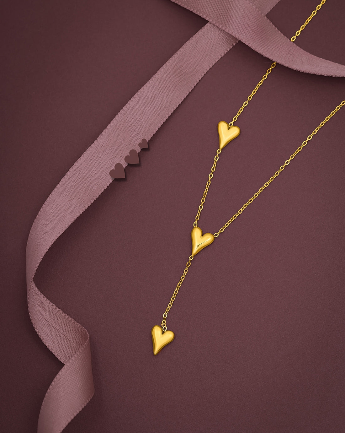 18kt Gold Plated Dangling Heart Lariat Necklace