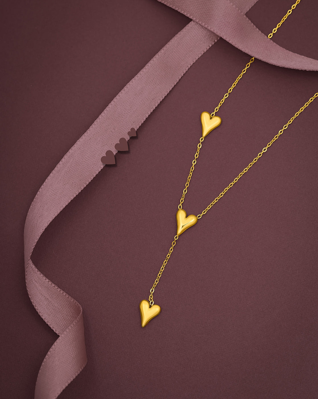 18kt Gold Plated Dangling Heart Lariat Necklace