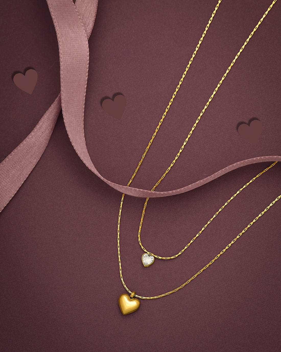18kt Gold Plated CZ Heart Layered Necklace