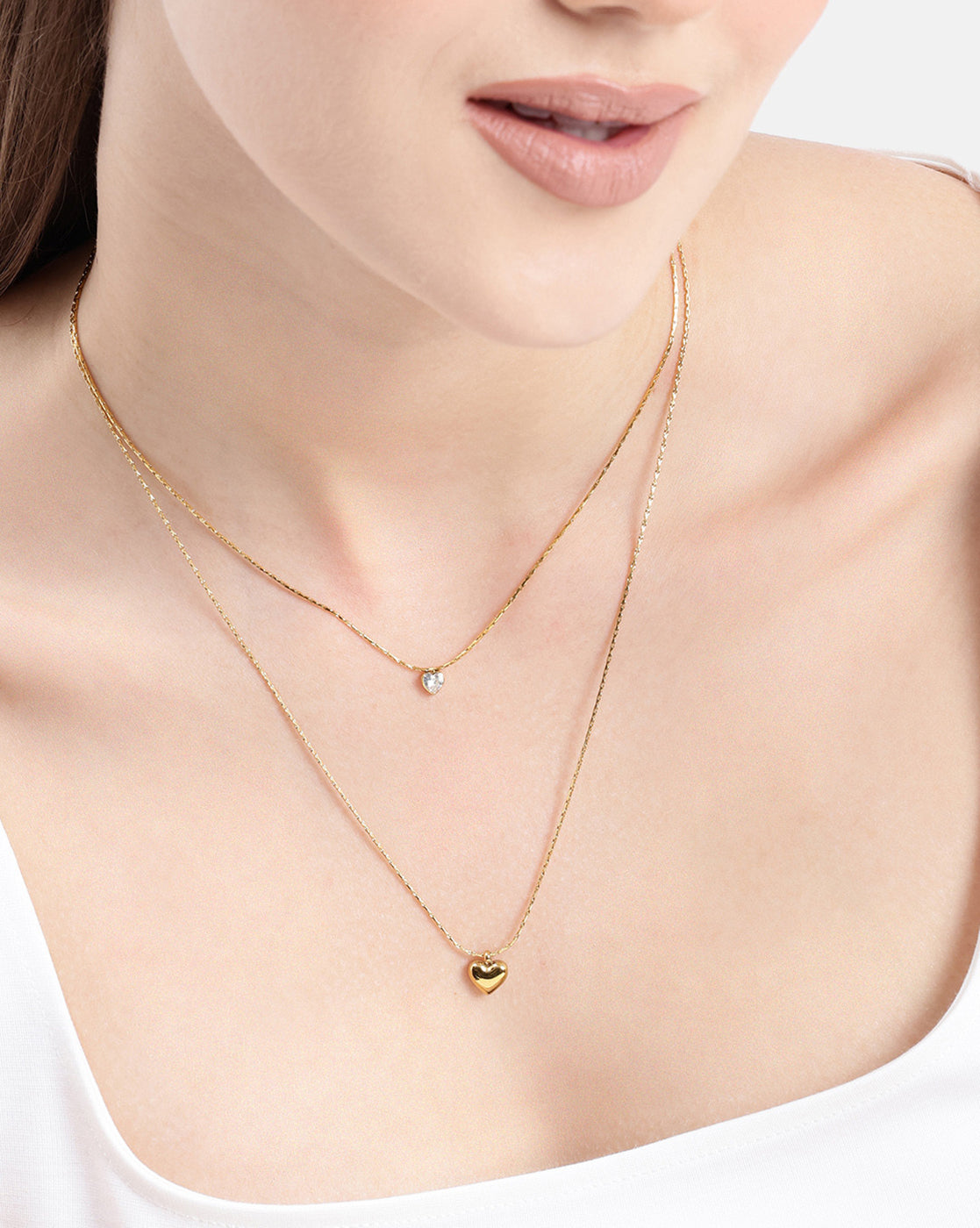 18kt Gold Plated CZ Heart Layered Necklace