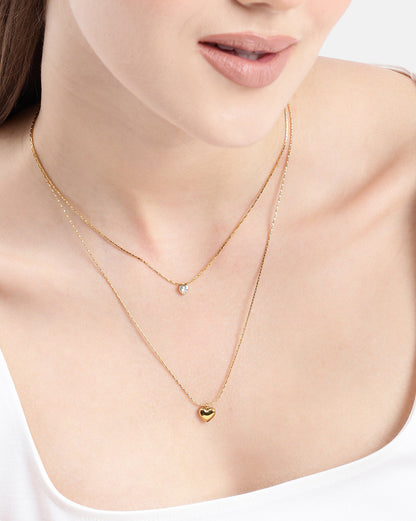 18kt Gold Plated CZ Heart Layered Necklace
