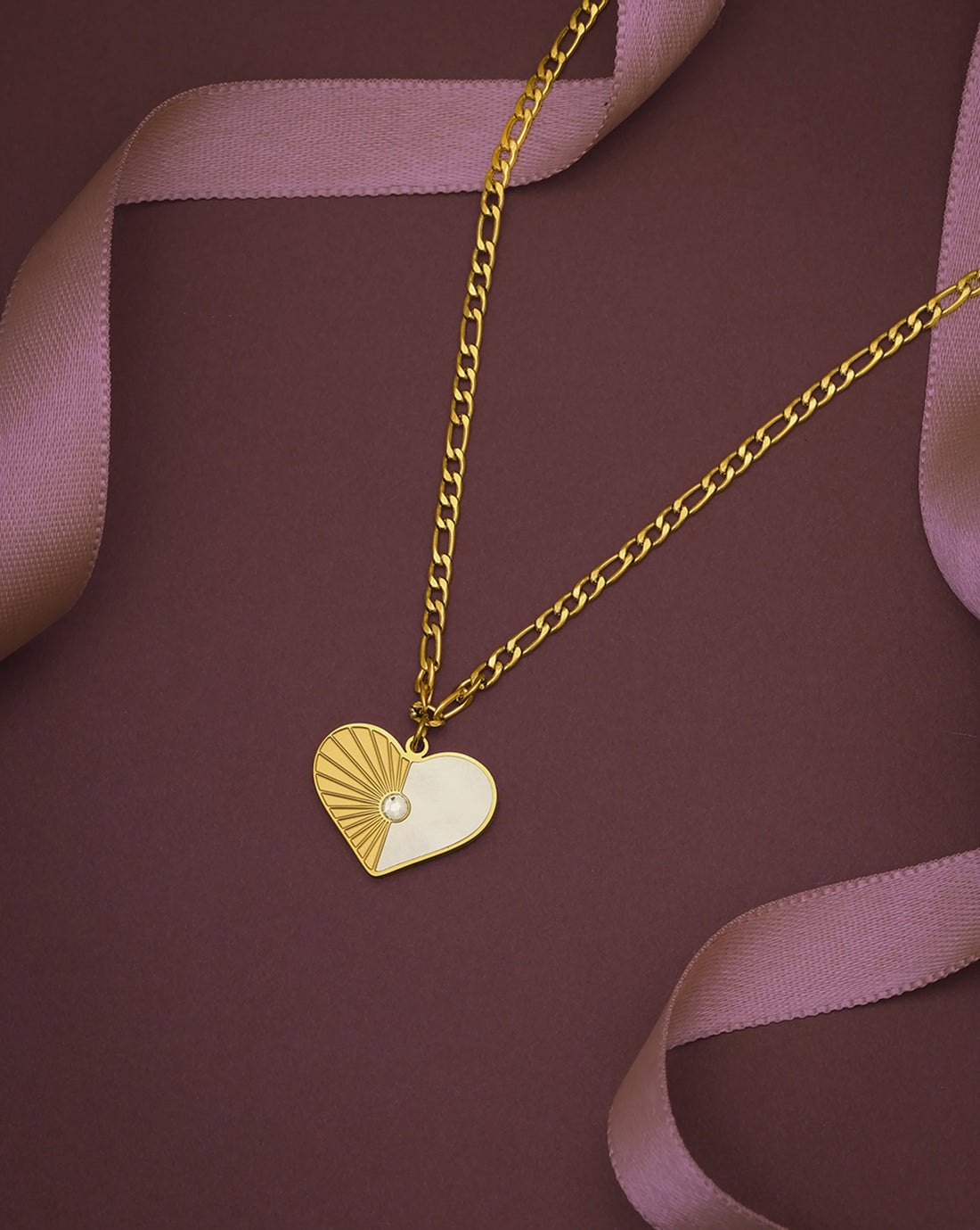 18kt Gold Plated CZ Shell Heart Pendant and Chain