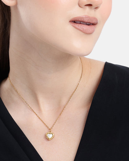 18kt Gold Plated Shell Puff Heart Reversible Pendant and Chain