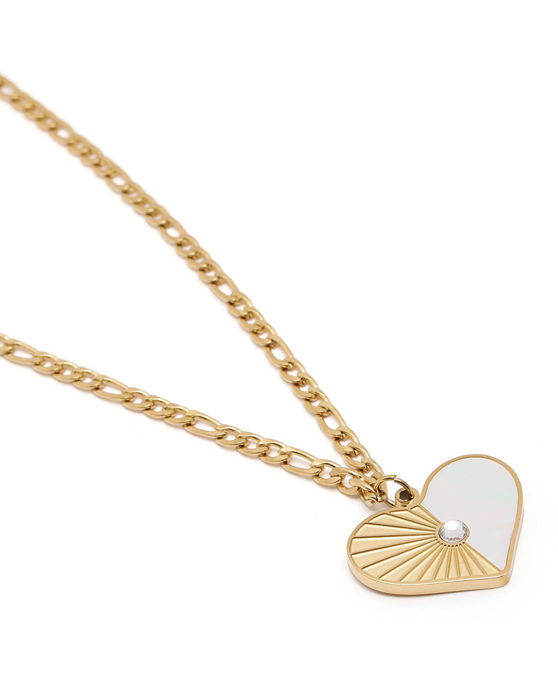 18kt Gold Plated CZ Shell Heart Pendant and Chain