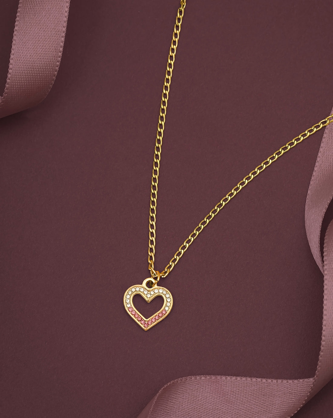 18kt Gold Plated CZ Heart Pendant and Chain