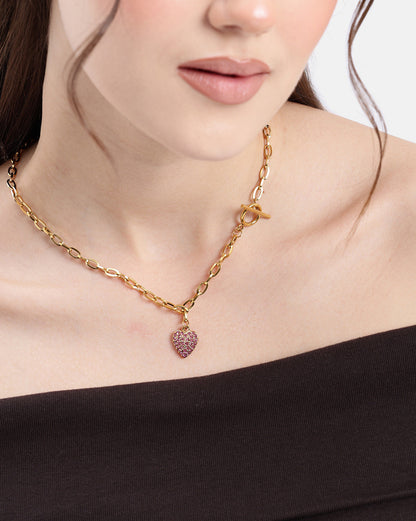 18kt Gold Plated CZ Heart Pendant with Toggle Necklace