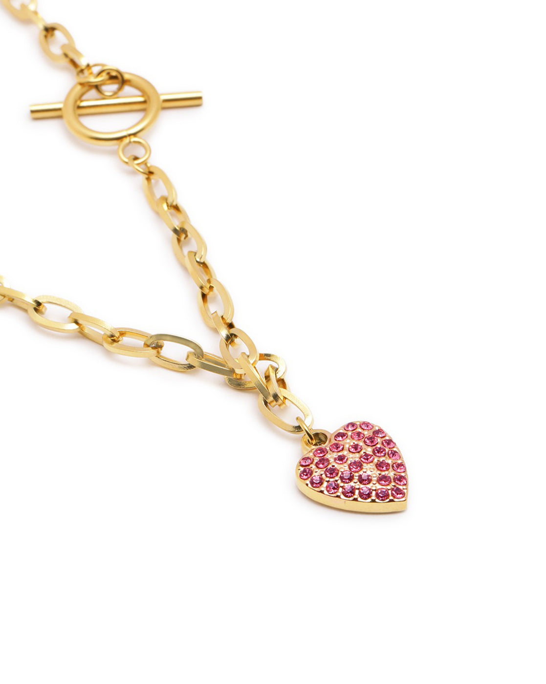 18kt Gold Plated CZ Heart Pendant with Toggle Necklace