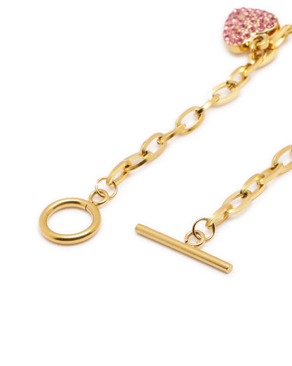 18kt Gold Plated CZ Heart Pendant with Toggle Necklace