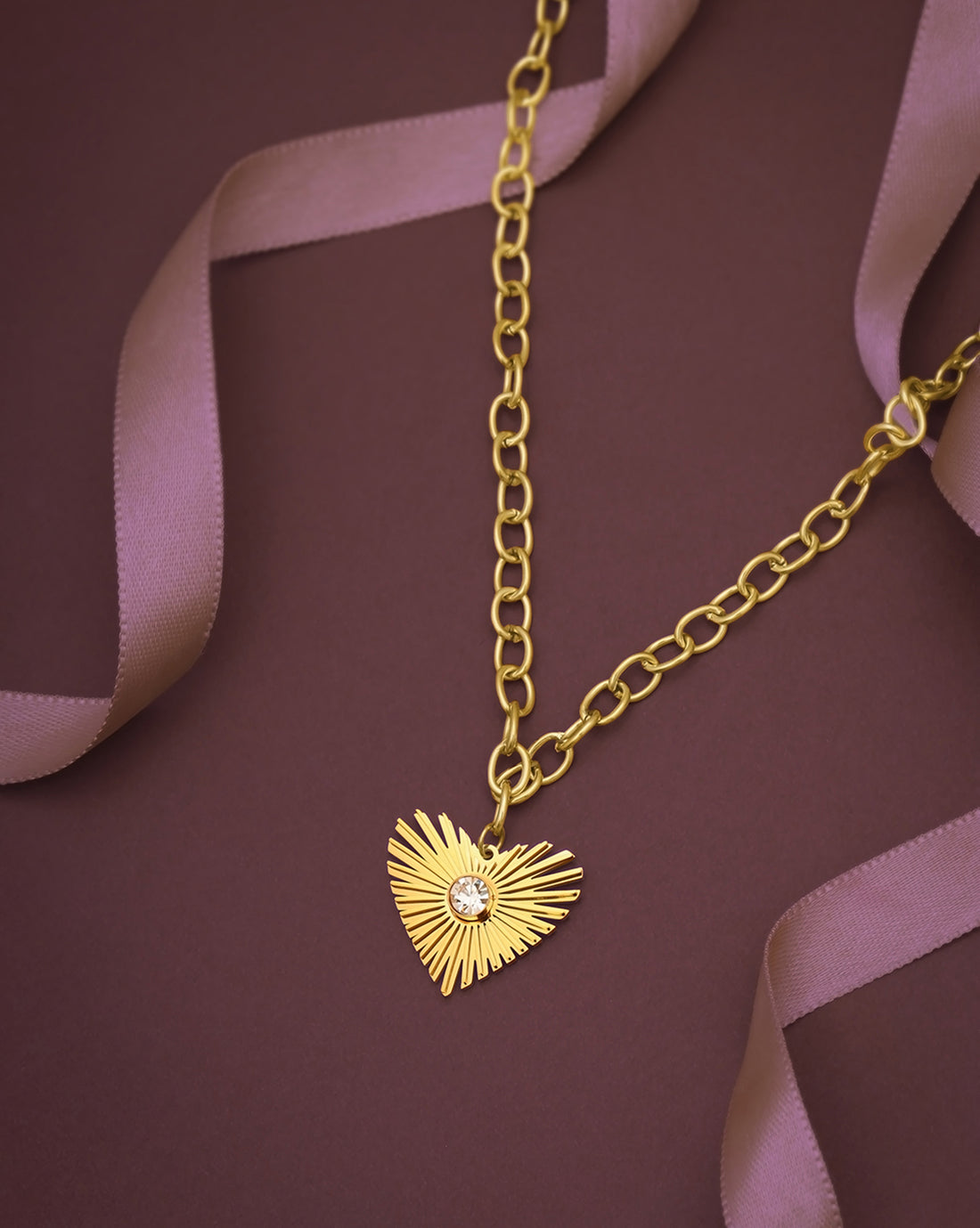 18kt Gold Plated CZ Heart Pendant and Chain