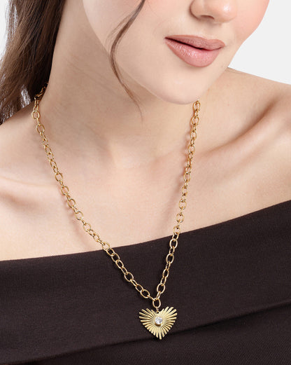18kt Gold Plated CZ Heart Pendant and Chain