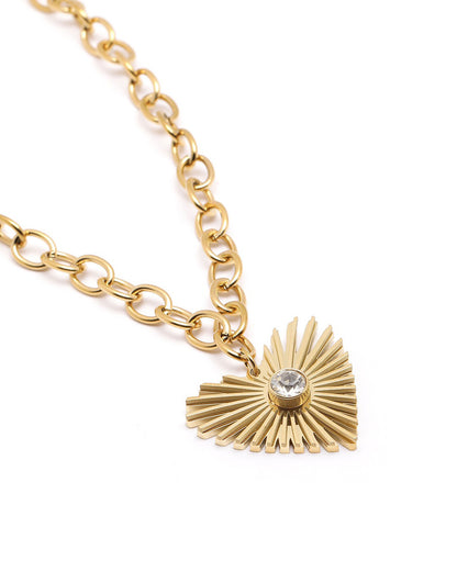 18kt Gold Plated CZ Heart Pendant and Chain