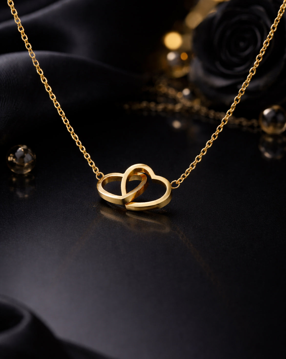 Gold Plated Twin Heart Pendant Necklace