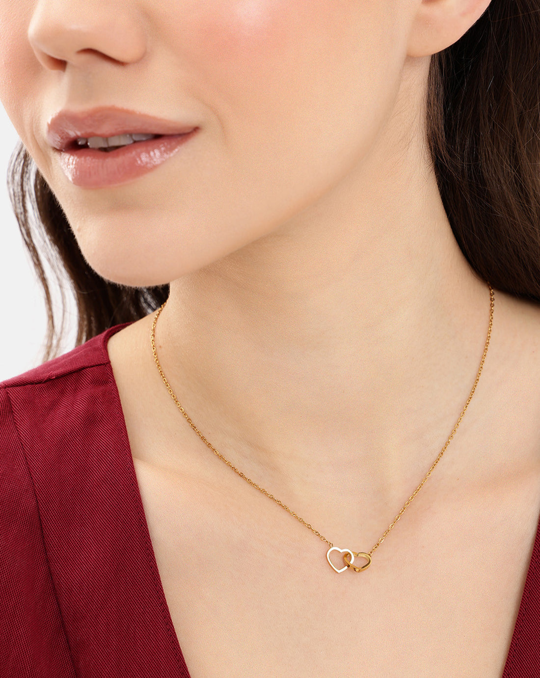 Gold Plated Twin Heart Pendant Necklace