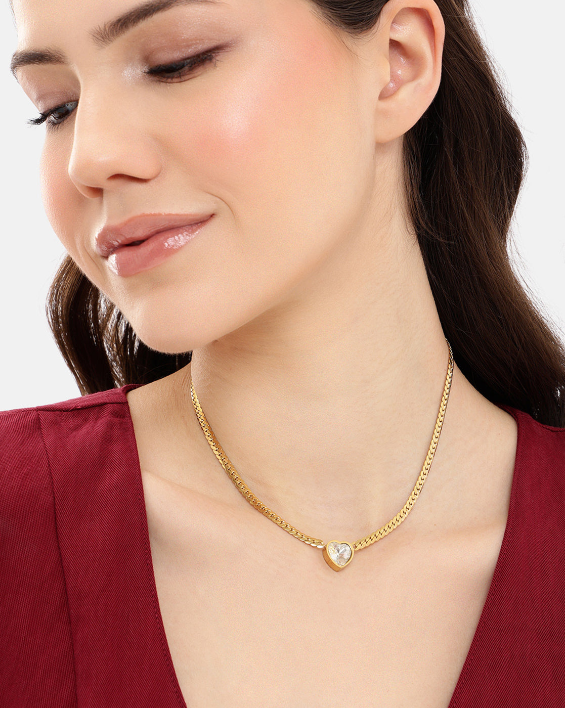 Gold Plated Heart Solitaire Necklace