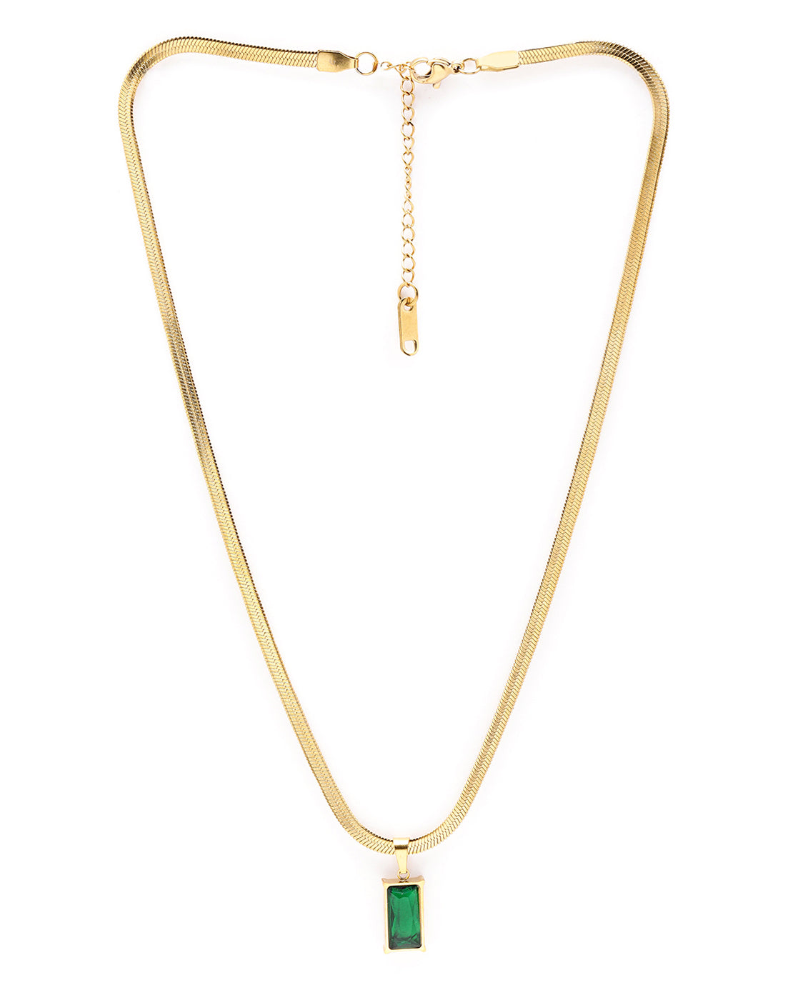 Gold Plated CZ Green Square Pendant and Snake Chain
