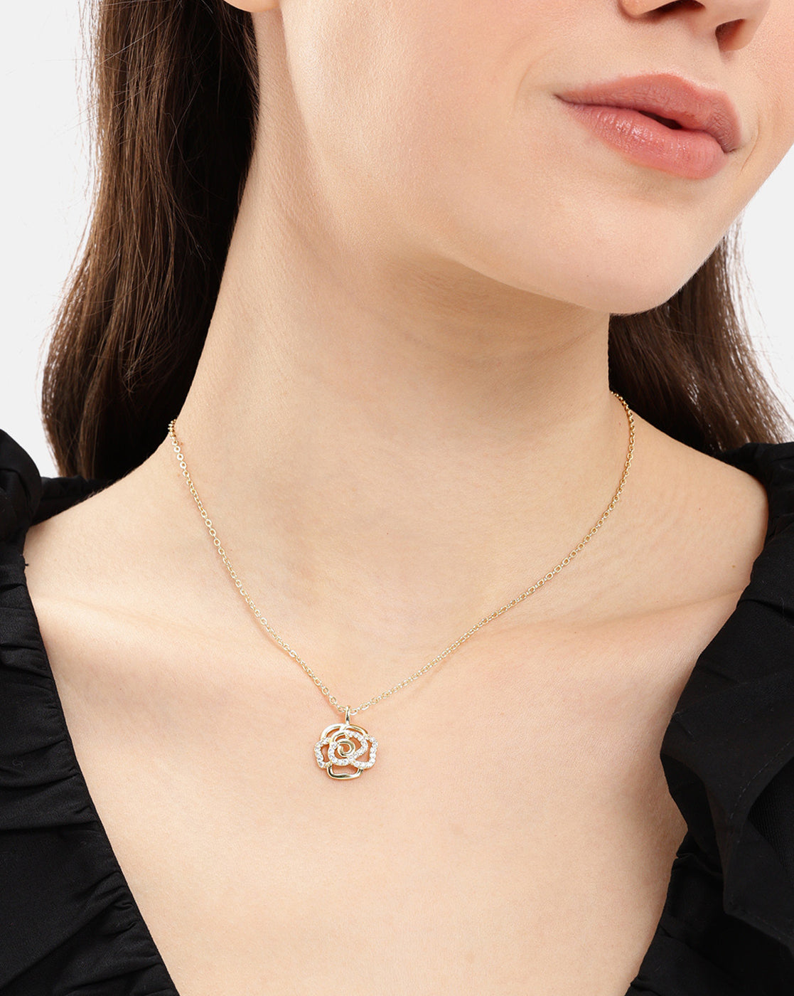 Gold Plated CZ Floral Pendant and Chain