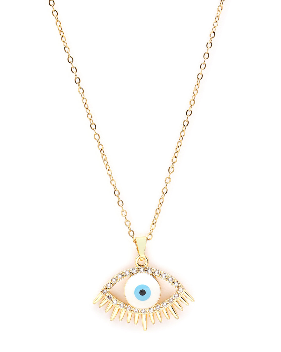 Gold Plated CZ Evil Eye Enamel Pendant and Chain