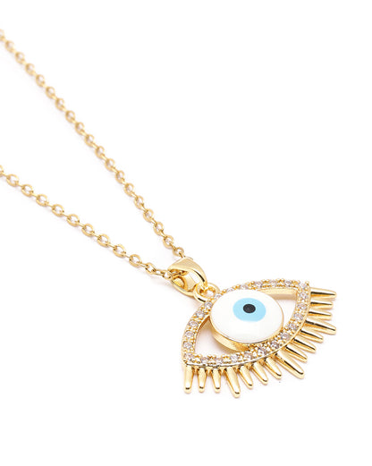 Gold Plated CZ Evil Eye Enamel Pendant and Chain
