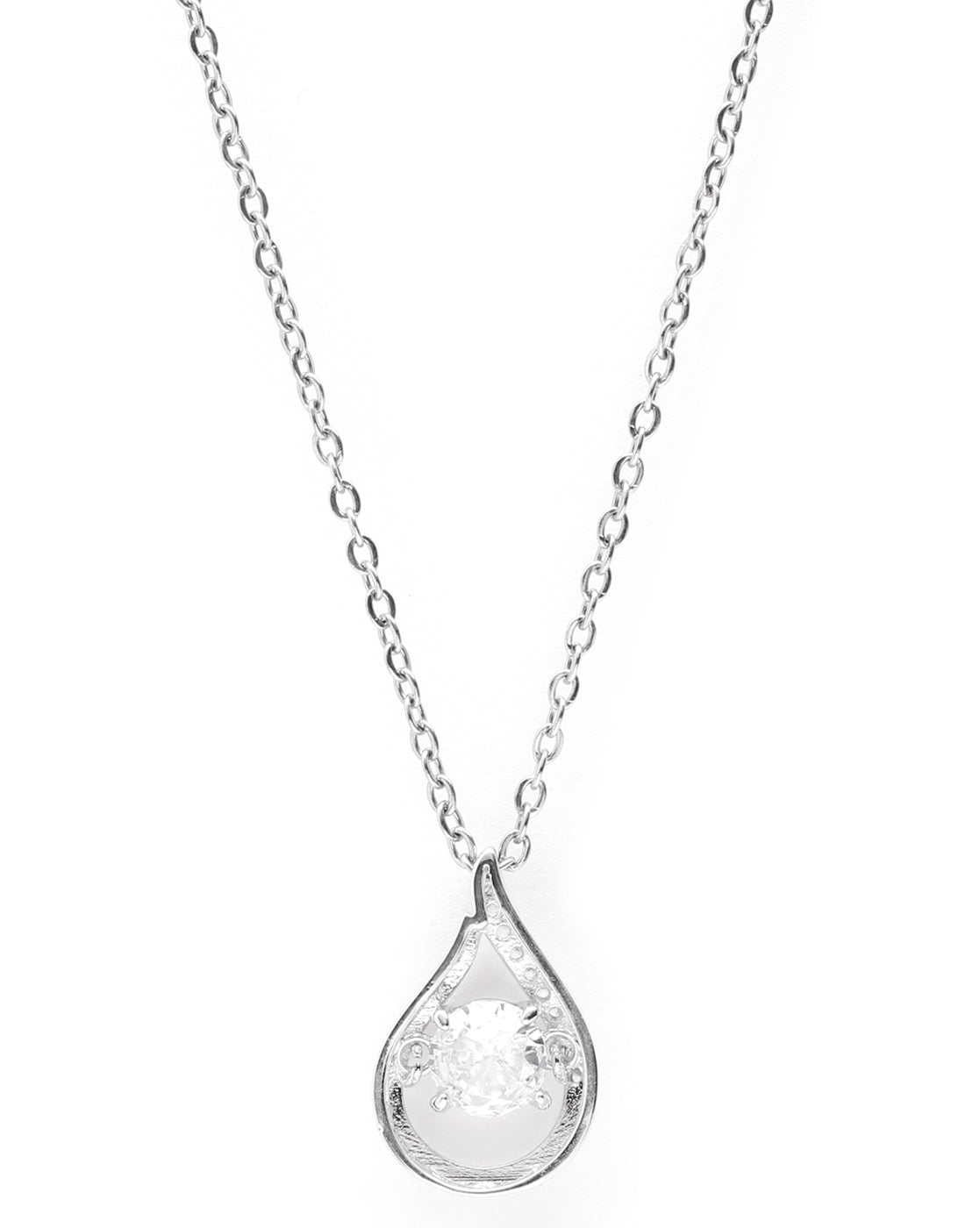 Silver Plated CZ Teardrop Pendant and Chain